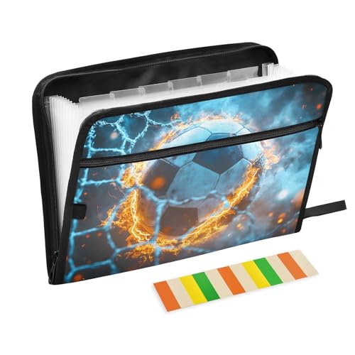 Football Net Fire Fächermappe mit 13 Fächern, Fächermappe mit Fronttasche, tragbare Business-Aktenaufbewahrung, Dokumenten-Organizer, Ordner mit Reißverschluss von Mnsruu