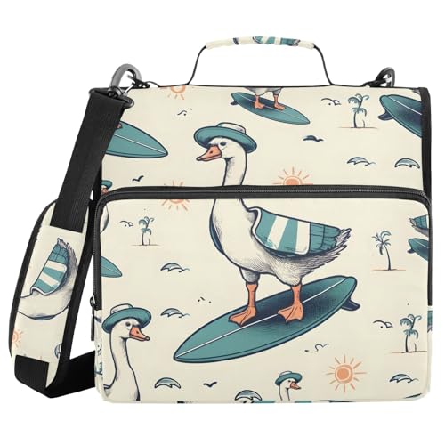 Funny Goose Surfer Ringbuch mit 3 Ringen, Reißverschluss, Tragegriff, Schultergurt, 500 Blatt Kapazität, mehrere Taschen, Aufbewahrungstasche für Schule, Büro von Mnsruu