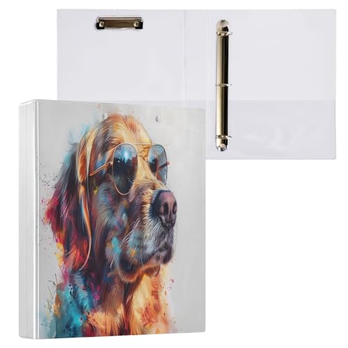 Golden Retriever Hund mit Sonnenbrille, 3 D-Ringordner, A4, 1 Packung mit 200 Blatt, für Kinder, Schulbedarf, Damen, Herren, Büro Golden Retriever Hund mit Sonnenbrille, 3 D-Ringordner, A4, 1 Packung mit 200 Blatt, für Kinder, Schulbedarf, Damen, Herren, Büro von Mnsruu