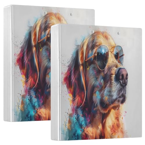 Golden Retriever Hund mit Sonnenbrille, 3 D-Ringordner, A4, 2 Stück mit 200 Blatt, für Kinder, Schulbedarf, Damen, Herren, Büro Golden Retriever Hund mit Sonnenbrille, 3 D-Ringordner, A4, 2 Stück mit 200 Blatt, für Kinder, Schulbedarf, Damen, Herren, Büro von Mnsruu