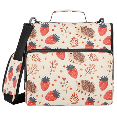 Igel- und Erdbeer-Tasche mit Reißverschluss, mit Griff, Schultergurt, 3-Ringbuch, Organizer für Schule, Arbeit, Büro Igel- und Erdbeer-Tasche mit Reißverschluss, mit Griff, Schultergurt, 3-Ringbuch, Organizer für Schule, Arbeit, Büro von Mnsruu