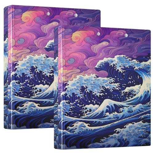 Japanische blaue Ozeanwellen, 3 D-Ringordner, A4, 2 Stück mit 200 Blatt, für Kinder, Schulbedarf, Damen, Herren, Büro Japanische blaue Ozeanwellen, 3 D-Ringordner, A4, 2 Stück mit 200 Blatt, für Kinder, Schulbedarf, Damen, Herren, Büro von Mnsruu