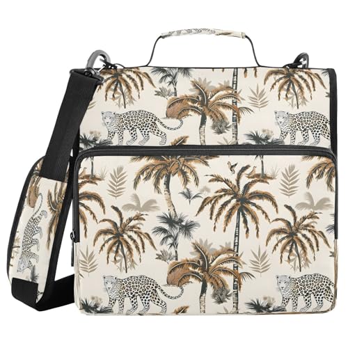 Leopardenmuster, tropische Malerei, Reißverschluss, Ordnertasche mit Griff, Schultergurt, 3-Ringbuch, Organizer für Schule, Arbeit, Büro Leopardenmuster, tropische Malerei, Reißverschluss, Ordnertasche mit Griff, Schultergurt, 3-Ringbuch, Organizer für Schule, Arbeit, Büro von Mnsruu
