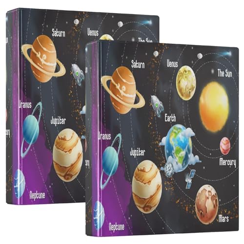Lustiges Bildungsdesign, Sonnensystem mit Sonnenkollektionen, 3 D-Ringordner, A4, 2 Stück mit 200 Blatt, für Kinder, Schulbedarf, Damen, Herren, Büro von Mnsruu