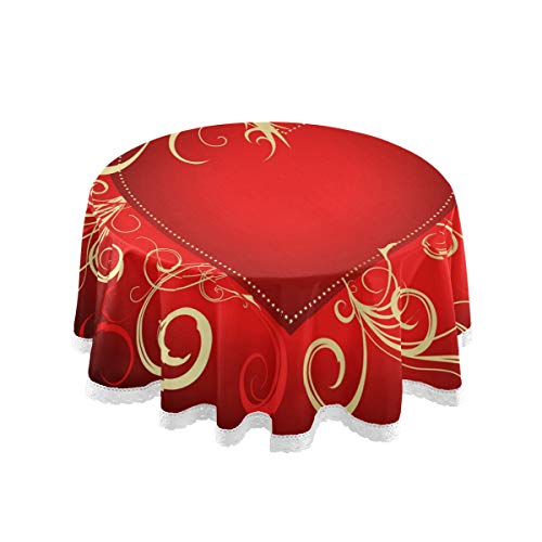 MNSRUU 60" Rund Valentinstag Gold Rot Tischdecke Tischdecke Tischdecke Dekorative Spitze Makramee für Buffet Tisch Party Urlaub Abendessen von Mnsruu