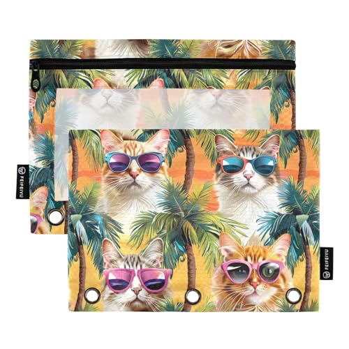 MNSRUU Federmäppchen für 3-Ringbuch, Katze, Kokosbaum, Reißverschluss-Tasche, 3 Ringtaschen, transparentes Fenster, große Bindertaschen, Löcher für Schule, Büro, 2 Stück MNSRUU Federmäppchen für 3-Ringbuch, Katze, Kokosbaum, Reißverschluss-Tasche, 3 Ringtaschen, transparentes Fenster, große Bindertaschen, Löcher für Schule, Büro, 2 Stück von Mnsruu