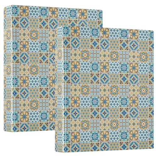 Mediterranes, dekoratives Fliesenmuster, 3 D-Ringordner, A4, 2 Stück mit 200 Blatt, für Kinder, Schulbedarf, Damen, Herren, Büro Mediterranes, dekoratives Fliesenmuster, 3 D-Ringordner, A4, 2 Stück mit 200 Blatt, für Kinder, Schulbedarf, Damen, Herren, Büro von Mnsruu