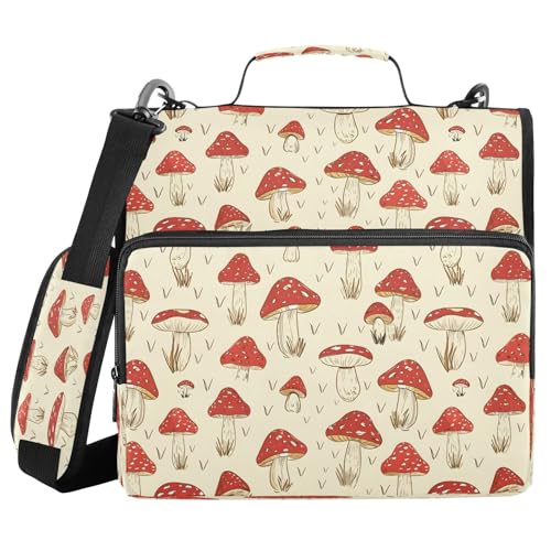 Mindertasche mit Reißverschluss, Motiv: Pilz und Gras, mit Griff, Schultergurt, 3-Ringbuch, Organizer für Schule, Arbeit, Büro, Rot Mindertasche mit Reißverschluss, Motiv: Pilz und Gras, mit Griff, Schultergurt, 3-Ringbuch, Organizer für Schule, Arbeit, Büro, Rot von Mnsruu