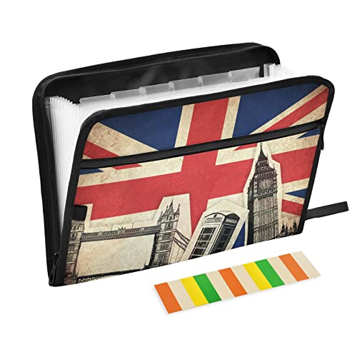 Mnsruu Britische Flagge Union Jack Big Ben Vintage 13 Fächermappe mit Etiketten, Akkordeon-Aktenordner Aktenordner Brief A4 Papier für Büro Schule Student Mnsruu Britische Flagge Union Jack Big Ben Vintage 13 Fächermappe mit Etiketten, Akkordeon-Aktenordner Aktenordner Brief A4 Papier für Büro Schule Student von Mnsruu