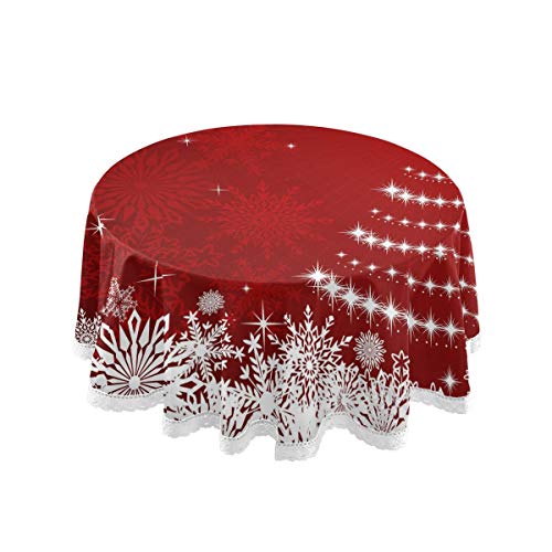 Mnsruu Runde Tischdecke für Winter, Weihnachten, Neujahr - Schneeflocken-Design, Dekorative Spitze, Makramee für Buffet-Tisch, Party, Urlaub, Abendessen - 152,4 cm von Mnsruu