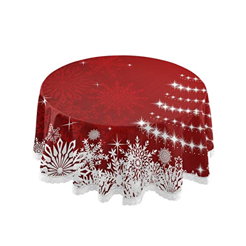 Mnsruu 152,4 cm runde Winter-Weihnachts-Neujahrs-Tischdecke mit Schneeflocken-Design, dekorative Spitzen-Makramee für Buffet-Tisch, Party, Urlaubsessen von Mnsruu