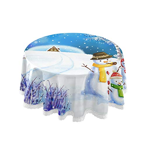 Mnsruu Runde Tischdecke mit Schneemann-Motiv, 152,4 cm, für den Winter, dekorative Spitze, Makramee für Buffet, Party, Urlaub, Abendessen von Mnsruu
