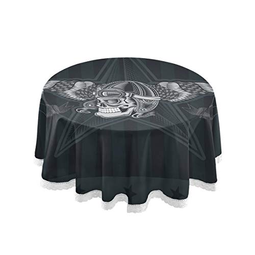 Mnsruu Runde Tischdecken, Totenkopf mit Vintage Motorrad Dekorative Tischdecke für runde Tischdecken Dinnertisch Party von Mnsruu