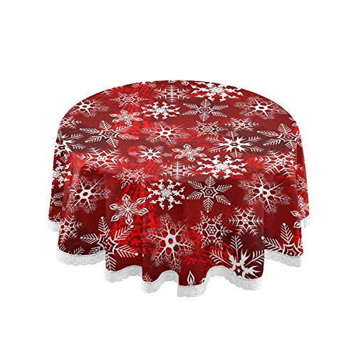 Mnsruu Runde Tischdecken, rotes Muster mit Schneeflocken, Blume, dekorative Tischdecke für runde Tische, Dekoration für Urlaub, Zuhause, Weihnachten, Party, Picknick Mnsruu Runde Tischdecken, rotes Muster mit Schneeflocken, Blume, dekorative Tischdecke für runde Tische, Dekoration für Urlaub, Zuhause, Weihnachten, Party, Picknick von Mnsruu