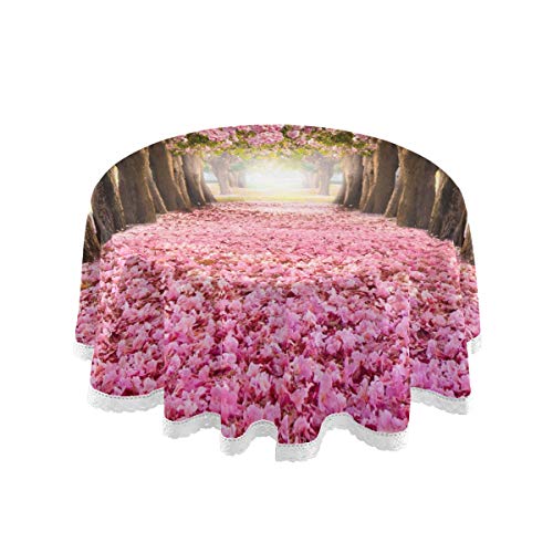 Mnsruu Tischdecke, rund, 152,4 cm, rosafarbene Rosen, florales Muster, dekorative Spitze, Makramee für Buffet, Party, Urlaub, Abendessen von Mnsruu