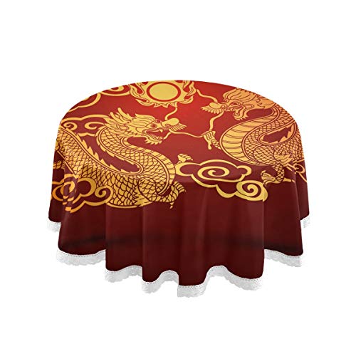 Mnsruu Tischdecke, rund, chinesischer Drache, feuerrot, 152,4 cm von Mnsruu