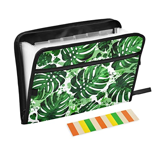 Monstera Fächermappe mit Blättern, 13 Taschen, Akkordeon-Reißverschluss, Dokumenten-Organizer, A4-Briefpapier, Quittungsmappe für Klassenzimmer, Zuhause, Büro und Reisen von Mnsruu