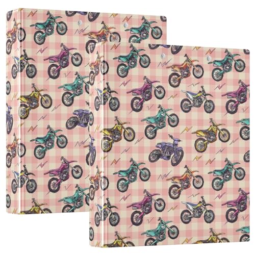 Motorrad kariertes Muster, 3 D-Ringordner, A4, 2 Stück mit 200 Blatt, für Kinder, Schulbedarf, Damen, Herren, Büro Motorrad kariertes Muster, 3 D-Ringordner, A4, 2 Stück mit 200 Blatt, für Kinder, Schulbedarf, Damen, Herren, Büro von Mnsruu