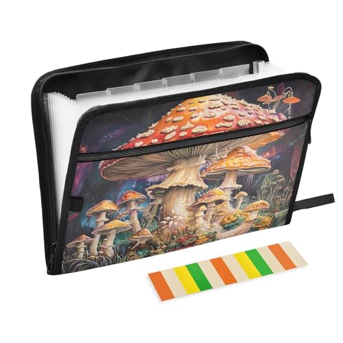 Mushroom Fächermappe mit 13 Fächern, Fächermappe mit Vordertasche, tragbar, Business-Aktenaufbewahrung, Dokumenten-Organizer, Ordner mit Reißverschluss von Mnsruu