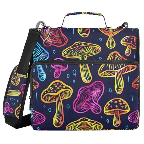 Nahtlose Mappe, 3-Ring-Reißverschluss, Neon-Druck, mit Griff, Schultergurt, Kapazität 500 Blatt, mehrere Taschen, Aufbewahrungstasche für Schule, Büro von Mnsruu