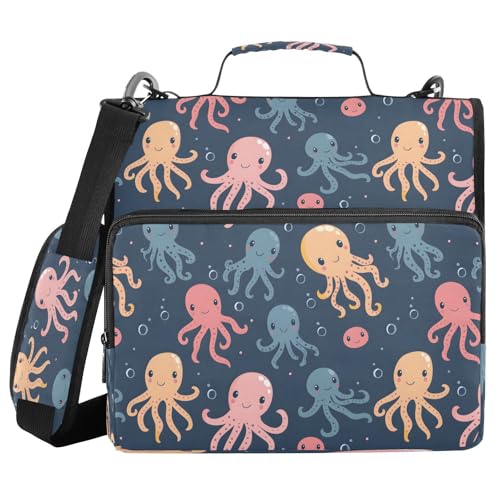 Niedliche Quallen und Oktopus-Reißverschluss-Bindertasche mit Griff, Schultergurt, 3-Ringbuch, Organizer für Schule, Arbeit, Büro Niedliche Quallen und Oktopus-Reißverschluss-Bindertasche mit Griff, Schultergurt, 3-Ringbuch, Organizer für Schule, Arbeit, Büro von Mnsruu