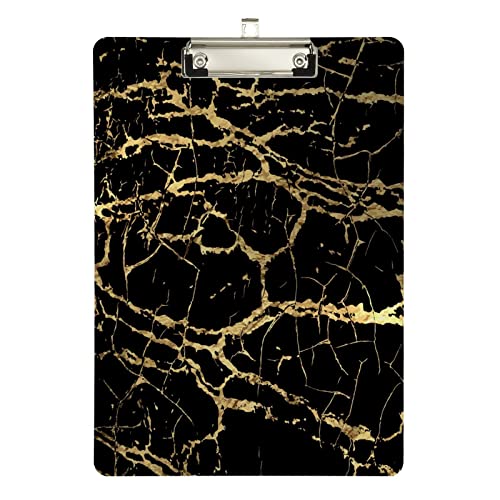 Niedliche dekorative Klemmbretter, Marmor-Muster, schwarzer, rissiger Marmor, schwarz, goldfarben, Marmor-Clipboard, A4, Acryl für Büro, Studenten, Krankenschwester, 31,8 x 22,9 cm von Mnsruu