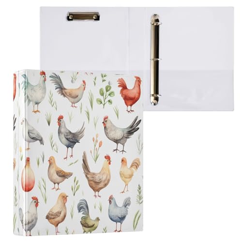Niedliches Cartoon-Huhn-Ordner mit 3 Ringen, mit Klemmbrett, Aktenordner für Büro, Schule, mit Tasche Niedliches Cartoon-Huhn-Ordner mit 3 Ringen, mit Klemmbrett, Aktenordner für Büro, Schule, mit Tasche von Mnsruu