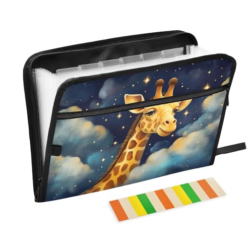Night Giraffe Fächermappe mit 13 Fächern, Fächermappe mit Fronttasche, tragbar, für Geschäft, Feuer, Dokumente, Organizer, Ordner mit Reißverschluss Night Giraffe Fächermappe mit 13 Fächern, Fächermappe mit Fronttasche, tragbar, für Geschäft, Feuer, Dokumente, Organizer, Ordner mit Reißverschluss von Mnsruu