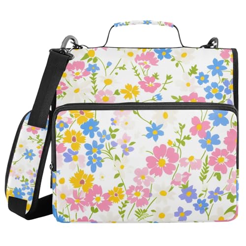 Ordner mit 3 Ringen, Reißverschluss, Schulterriemen, Blumenmuster, Retro, Fächermappe, mehrere Taschen Ordner mit 3 Ringen, Reißverschluss, Schulterriemen, Blumenmuster, Retro, Fächermappe, mehrere Taschen von Mnsruu