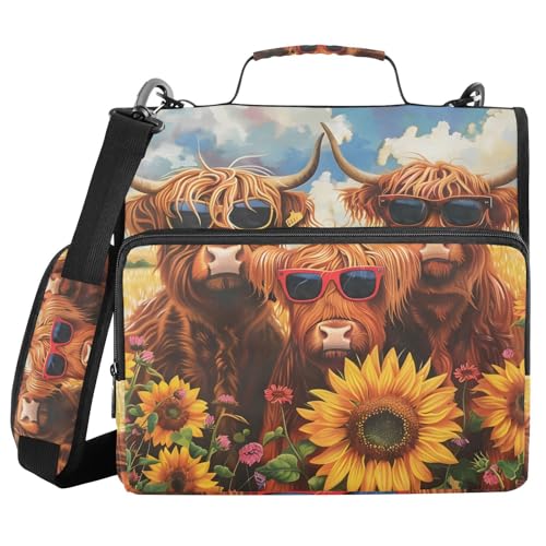 Ordner mit 3 Ringen, Reißverschluss, Schulterriemen, Hochlandkühe, Sonnenblumen, Fächermappe, mehrere Taschen Ordner mit 3 Ringen, Reißverschluss, Schulterriemen, Hochlandkühe, Sonnenblumen, Fächermappe, mehrere Taschen von Mnsruu