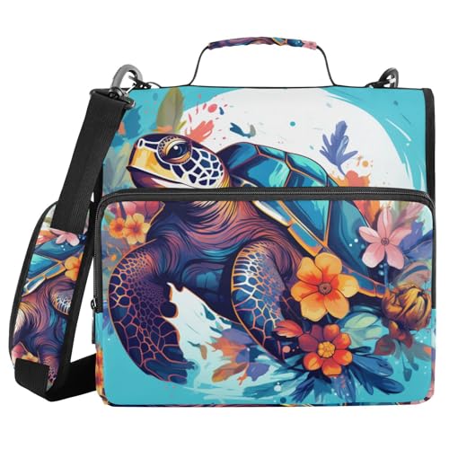 Ordner mit 3 Ringen, Reißverschluss, Schulterriemen, Meeresschildkröte mit Blumen, Ordnertasche, Fächermappe, mehrere Taschen Ordner mit 3 Ringen, Reißverschluss, Schulterriemen, Meeresschildkröte mit Blumen, Ordnertasche, Fächermappe, mehrere Taschen von Mnsruu