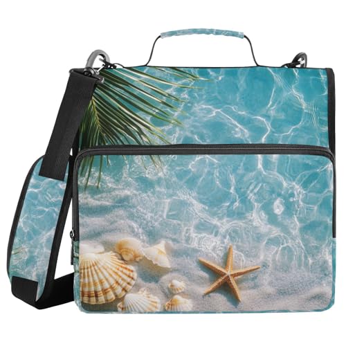Ordner mit 3 Ringen, Reißverschluss, Schulterriemen, Muscheln, Seestern, Strand, Palmblatt, Fächermappe, Ordner, Aufbewahrung, mehrere Taschen Ordner mit 3 Ringen, Reißverschluss, Schulterriemen, Muscheln, Seestern, Strand, Palmblatt, Fächermappe, Ordner, Aufbewahrung, mehrere Taschen von Mnsruu