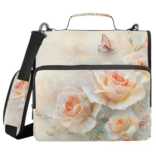 Ordner mit 3 Ringen, Reißverschluss, Schulterriemen, Rosen, Schmetterling, Blumenmuster, Fächermappe, Ordner, Aufbewahrung, mehrere Taschen Ordner mit 3 Ringen, Reißverschluss, Schulterriemen, Rosen, Schmetterling, Blumenmuster, Fächermappe, Ordner, Aufbewahrung, mehrere Taschen von Mnsruu