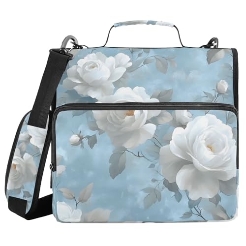 Ordner mit 3 Ringen, Reißverschluss, Schulterriemen, Rosenblätter, weißes Muster, Ordner, Tasche, Fächermappe, Aufbewahrung, mehrere Taschen Ordner mit 3 Ringen, Reißverschluss, Schulterriemen, Rosenblätter, weißes Muster, Ordner, Tasche, Fächermappe, Aufbewahrung, mehrere Taschen von Mnsruu