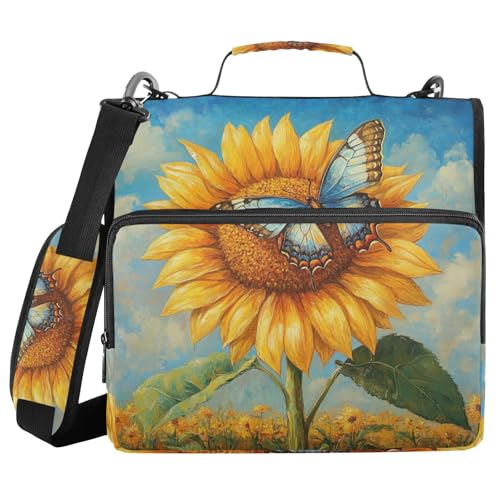 Ordner mit 3 Ringen, Reißverschluss, Schulterriemen, Sonnenblumenfeld, Schmetterling, Fächermappe, Ordner, Aufbewahrung, mehrere Taschen Ordner mit 3 Ringen, Reißverschluss, Schulterriemen, Sonnenblumenfeld, Schmetterling, Fächermappe, Ordner, Aufbewahrung, mehrere Taschen von Mnsruu