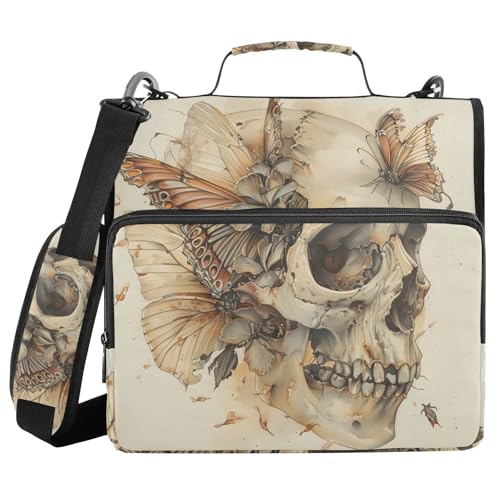 Ordner mit 3 Ringen, Reißverschluss, Schulterriemen, Totenkopf mit zartem Schmetterling, Fächermappe, mehrere Taschen Ordner mit 3 Ringen, Reißverschluss, Schulterriemen, Totenkopf mit zartem Schmetterling, Fächermappe, mehrere Taschen von Mnsruu