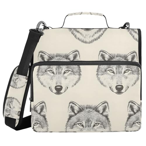 Ordner mit 3 Ringen, Reißverschluss, Schulterriemen, Wolfskopfmuster, Ordner, Tasche, Fächermappe, Aufbewahrung, mehrere Taschen Ordner mit 3 Ringen, Reißverschluss, Schulterriemen, Wolfskopfmuster, Ordner, Tasche, Fächermappe, Aufbewahrung, mehrere Taschen von Mnsruu