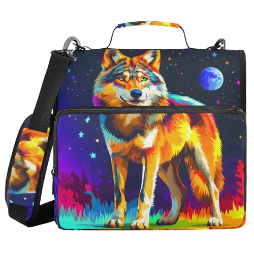 Ordner mit 3 Ringen, Reißverschluss, Schulterriemen, Wolfsmuster, O-Binder, Tasche, Fächermappe, Aufbewahrung, mehrere Taschen Ordner mit 3 Ringen, Reißverschluss, Schulterriemen, Wolfsmuster, O-Binder, Tasche, Fächermappe, Aufbewahrung, mehrere Taschen von Mnsruu