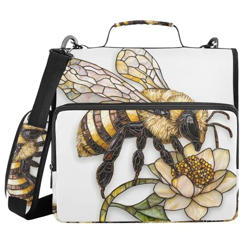 Ordner mit 3 Ringen, Reißverschluss, mit Schultergurt, Biene, Blume, Ordner, Tasche, Fächermappe, Aufbewahrung, mehrere Taschen Ordner mit 3 Ringen, Reißverschluss, mit Schultergurt, Biene, Blume, Ordner, Tasche, Fächermappe, Aufbewahrung, mehrere Taschen von Mnsruu