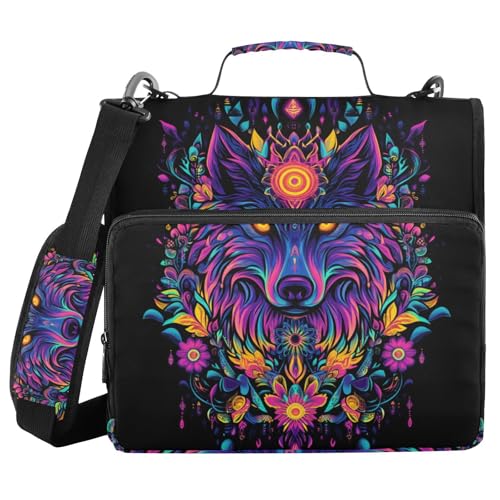 Ordner mit 3 Ringen, Reißverschluss, mit Schultergurt, Blumenmuster, Violett, Wolf, Neon, Fächermappe, Ordner, Aufbewahrung, mehrere Taschen Ordner mit 3 Ringen, Reißverschluss, mit Schultergurt, Blumenmuster, Violett, Wolf, Neon, Fächermappe, Ordner, Aufbewahrung, mehrere Taschen von Mnsruu
