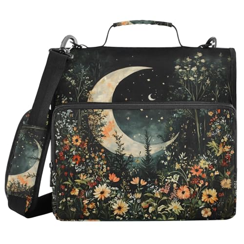 Ordner mit 3 Ringen, Reißverschluss, mit Schultergurt, Mond, Blume, Fächermappe, mehrere Taschen Ordner mit 3 Ringen, Reißverschluss, mit Schultergurt, Mond, Blume, Fächermappe, mehrere Taschen von Mnsruu