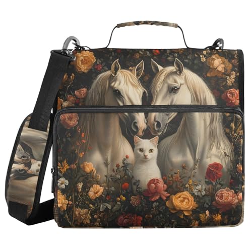 Ordner mit 3 Ringen, Reißverschluss, mit Schultergurt, Pferd, Katze, Blumen, Ordner, Tasche, Fächermappe, Aufbewahrung, mehrere Taschen Ordner mit 3 Ringen, Reißverschluss, mit Schultergurt, Pferd, Katze, Blumen, Ordner, Tasche, Fächermappe, Aufbewahrung, mehrere Taschen von Mnsruu