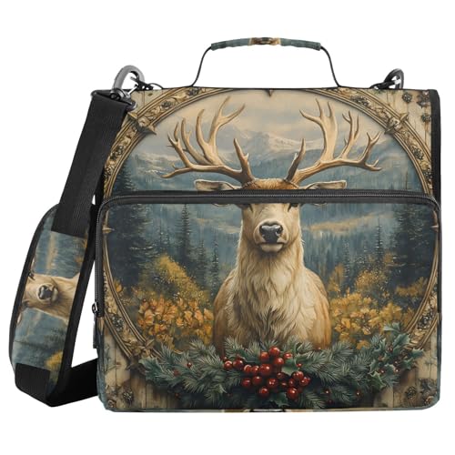Ordner mit 3 Ringen, Reißverschluss, mit Schultergurt, Rentier, Malerei, Ordner, Tasche, Fächermappe, Aufbewahrung, mehrere Taschen von Mnsruu