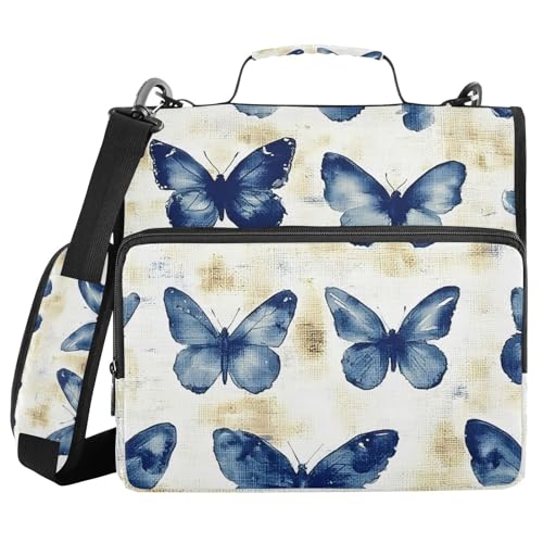 Ordner mit 3 Ringen, Reißverschluss, mit Schultergurt, Schmetterling, flach, blau, Fächermappe, Ordner, Aufbewahrung, mehrere Taschen Ordner mit 3 Ringen, Reißverschluss, mit Schultergurt, Schmetterling, flach, blau, Fächermappe, Ordner, Aufbewahrung, mehrere Taschen von Mnsruu