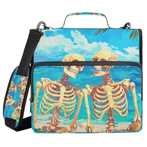 Ordner mit 3 Ringen, Reißverschluss, mit Schultergurt, Skelett, Sommer, Strand, Malerei, Tasche, Fächermappe, Ordner, Aufbewahrung, mehrere Taschen Ordner mit 3 Ringen, Reißverschluss, mit Schultergurt, Skelett, Sommer, Strand, Malerei, Tasche, Fächermappe, Ordner, Aufbewahrung, mehrere Taschen von Mnsruu