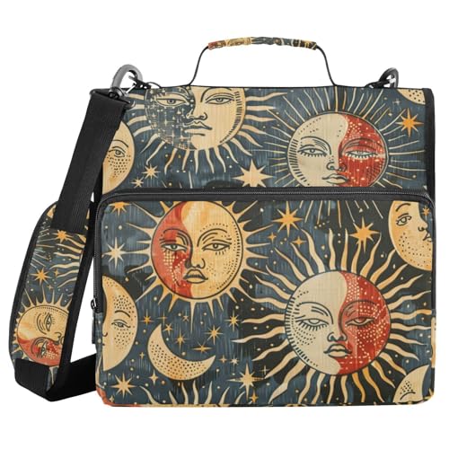 Ordner mit 3 Ringen, Reißverschluss, mit Schultergurt, Sonne, Mond, Boho-Druck, Fächermappe, Ordner, Aufbewahrung, mehrere Taschen Ordner mit 3 Ringen, Reißverschluss, mit Schultergurt, Sonne, Mond, Boho-Druck, Fächermappe, Ordner, Aufbewahrung, mehrere Taschen von Mnsruu