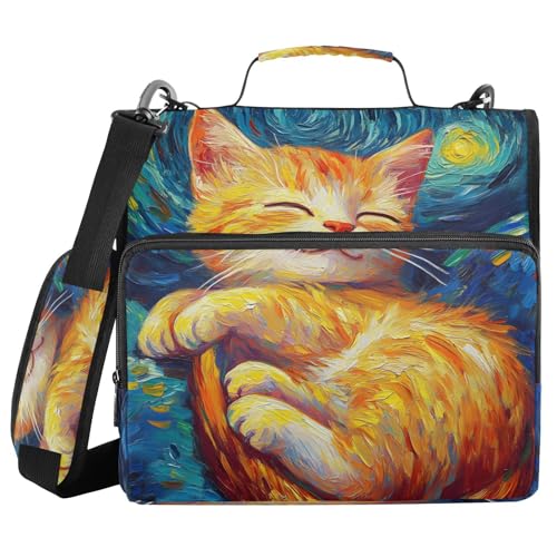 Ordner mit 3 Ringen, Reißverschluss, mit Schultergurt, Sternennacht, Orange, Katze, Fächermappe, Ordner, Aufbewahrung, mehrere Taschen Ordner mit 3 Ringen, Reißverschluss, mit Schultergurt, Sternennacht, Orange, Katze, Fächermappe, Ordner, Aufbewahrung, mehrere Taschen von Mnsruu