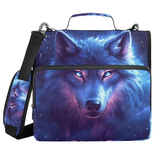 Ordner mit 3 Ringen, Reißverschluss, mit Schultergurt, Wolfsmuster, E-Binder, Tasche, Fächermappe, Aufbewahrung, mehrere Taschen Ordner mit 3 Ringen, Reißverschluss, mit Schultergurt, Wolfsmuster, E-Binder, Tasche, Fächermappe, Aufbewahrung, mehrere Taschen von Mnsruu