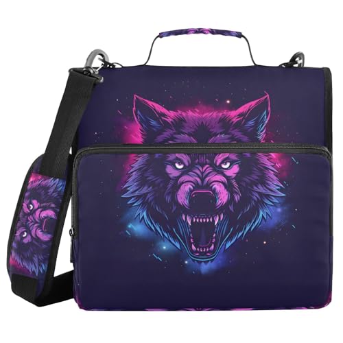 Ordner mit 3 Ringen, Reißverschluss, mit Schultergurt, Wolfsmuster, Violett, Fächermappe mit mehreren Taschen Ordner mit 3 Ringen, Reißverschluss, mit Schultergurt, Wolfsmuster, Violett, Fächermappe mit mehreren Taschen von Mnsruu