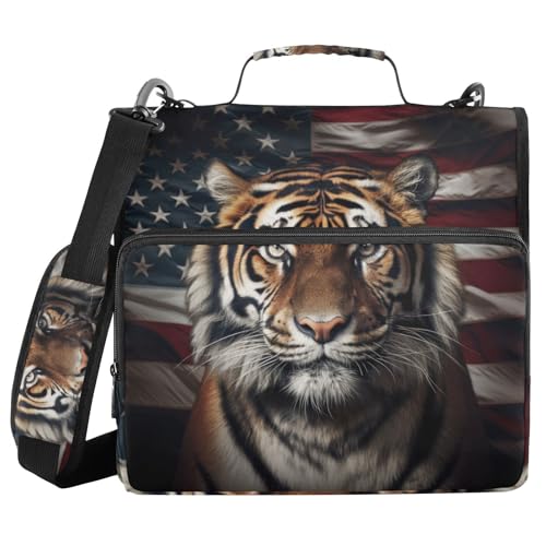 Ordner mit 3 Ringen, Reißverschluss, mit Schultergurt, amerikanische Flagge, Tiger, Fächermappe, mehrere Taschen Ordner mit 3 Ringen, Reißverschluss, mit Schultergurt, amerikanische Flagge, Tiger, Fächermappe, mehrere Taschen von Mnsruu